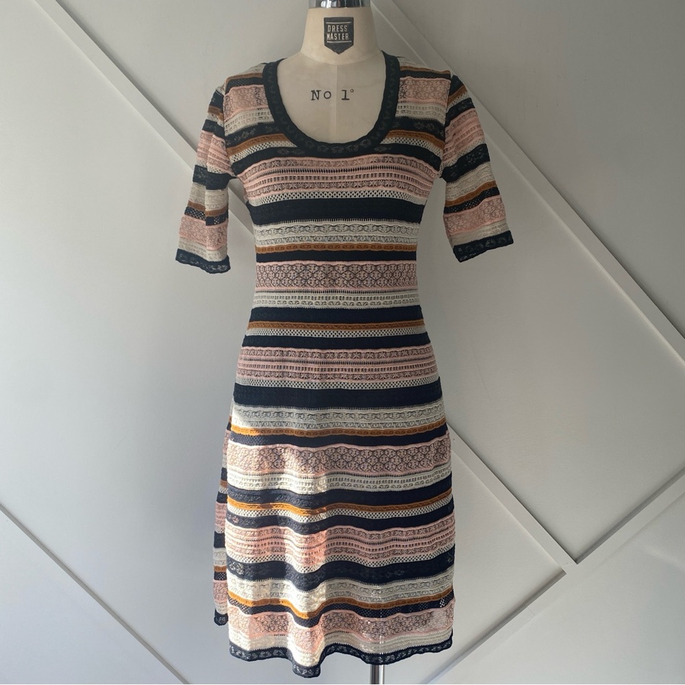 M Missoni A- Line  Striped Pink and Brown Mini Dress - 42 (approx M)